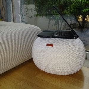 Stuffed Round Pouffe, Ottoman Pouf 50% cotton+ 50 balls, Floor Cushion and foot stool for house decor