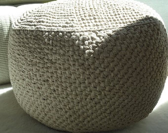 Crochet Stuffed Pouffe, Ottoman Pouf, Bean Bag, Floor Cushion, Home Decor, Meditation Pillow, Footstool