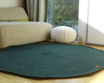 100% cotton Round Green Nursery Rug, Crochet Floor Carpet, Round Crochet Mat 46 other colors and custom sizes