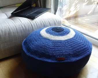 Crochet Stuffed Pouffe Lucky Charm, Ottoman Pouf  with 50% cotton+ 50 balls, Bean Bag, Floor Cushion, Meditation Pillow, Stool, Footstool