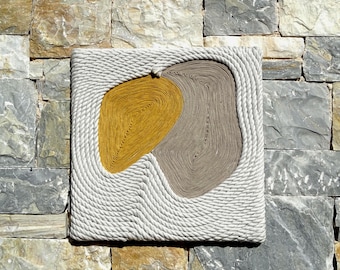 Arte de fibra hecho a mano para colgar en la pared, arte contemporáneo para el hogar moderno hecho con cuerda de algodón natural, 41*41cm