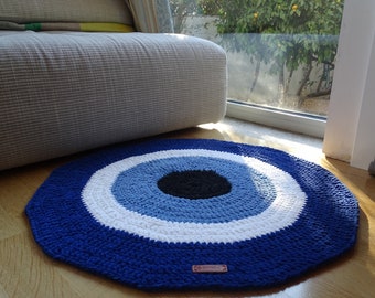 Velvet Lucky charm Round Carpet, Blue Rug, Nursery Rug, Crochet Rug, Floor Rug, Living Room Rug, Round Crochet Mat, Bath Rug