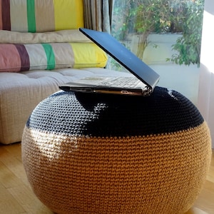 Pouffe from cotton and jute, pouf from twine, Stuffed Twine Crochet Ottoman Pouffe custom sizes