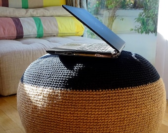 Puf/otomano relleno de ganchillo de ratán de cordel de yute natural, cojín para el suelo, cojín para los pies, asiento, pichón, zabuton