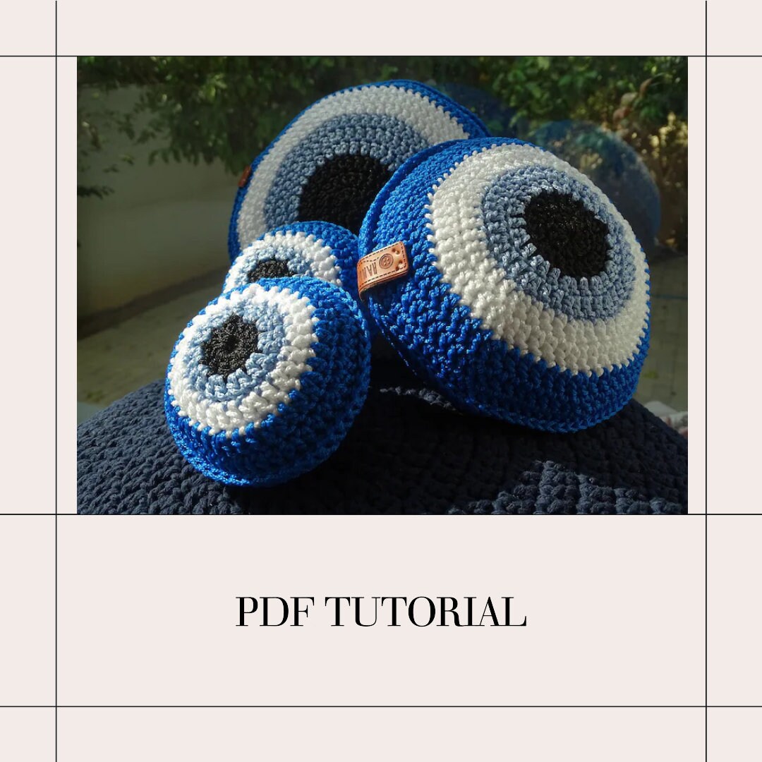 PDF Tutorial on How to Crochet Evil Eye Pillow 10 Inches/25cm