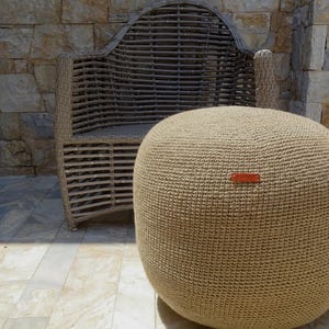 Twine Natural Jute Ratan Crochet Stuffed Pouffe/Ottoman, Floor Cushion, Hassock, Padded stool, Kneeler, Bolster, Squab, Zabuton, Pillion