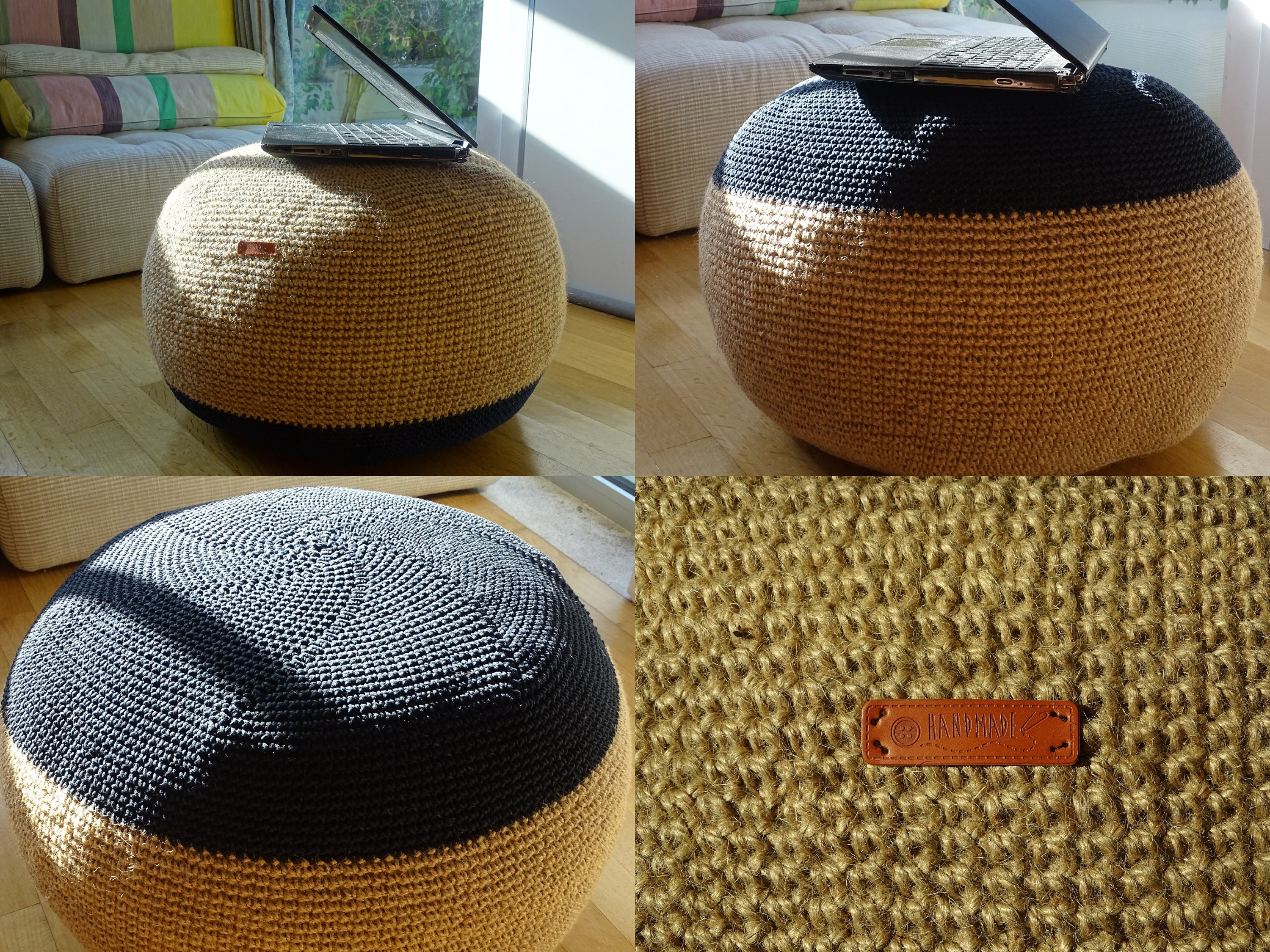 Burlap on sale pouf ottoman