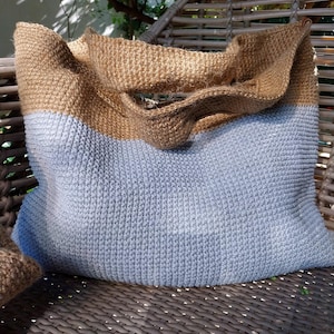 Jute tote bag, Large crochet tote beach bag, Eco shopper jute bag, Shoulder casual jute beach bag