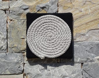 Handmade Fiber Art Wall Hanging, Contemporary Art for Modern Home made of Natural Cotton Rope 8*8 inches