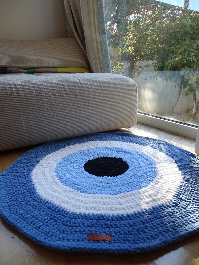Velvet Luck Charm Round Carpet Blue Rug Nursery Rug Crochet Etsy