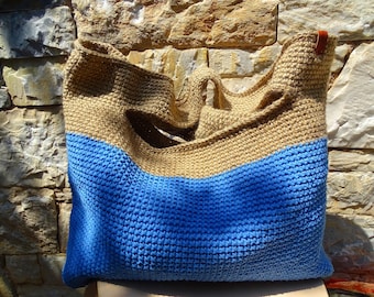 Jute bag, Large crochet tote beach bag, Eco shopper jute bag, Shoulder casual jute beach bag
