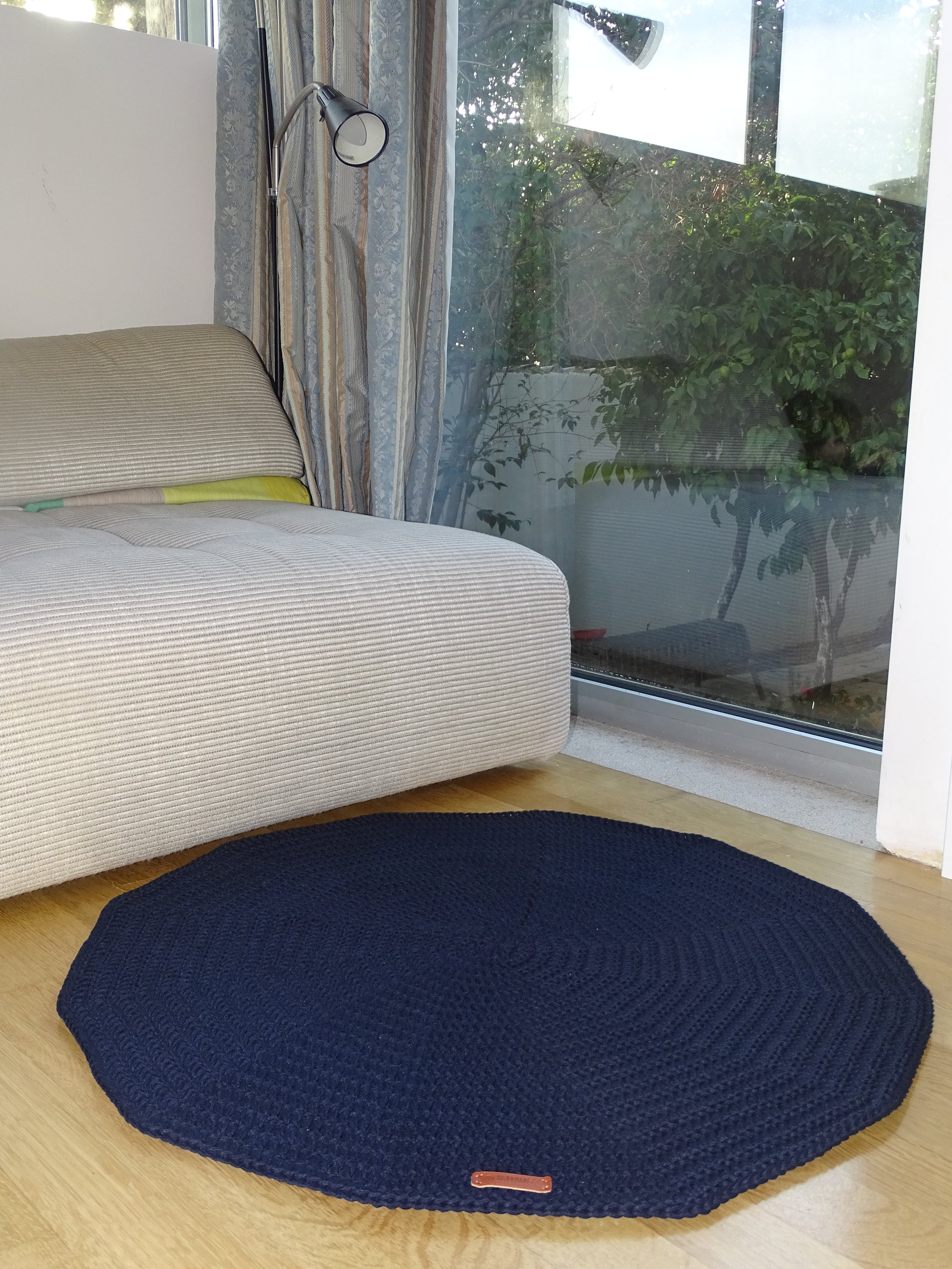 Macrame Cord Round Carpet, Circle Blue Nursery Rug, Crochet Rug, Floor ...