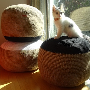 Stuffed Natural Jute Twine Ratan Crochet Stuffed Pouffe/Ottoman, Hassock, Floor Cushion, Foot Stool, Padded stool, Zabuton, Pillon, Seat