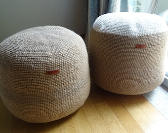 Modern pouf, Twine Stuffed Pouffe, Ottoman from Natural Jute, Foot stool, Tea table, Coffee table, Padded stool, Kneeler, Handmade furniture
