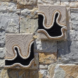 Handmade Fiber Art Wall Hanging, Contemporary Art for Modern Home made of Natural Cotton Rope 2pcs, 9,5*12  inches