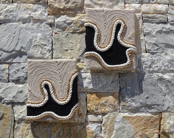 Arte de fibra hecho a mano para colgar en la pared, arte contemporáneo para el hogar moderno hecho con cuerda de algodón natural, 25*31cm