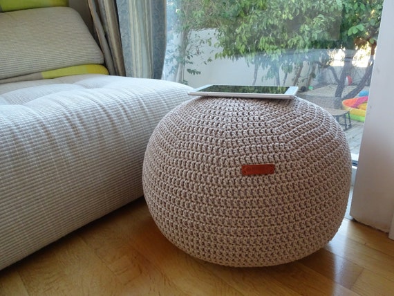 Crochet Stuffed Pouffe, Ottoman Pouf, Bean Bag, Floor Cushion, Home Decor, Meditation Pillow, Footstool,  50%cotton /50balls, KEEP SHAPE