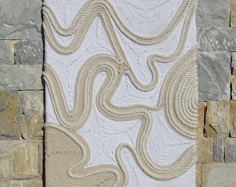 Handmade Fiber Art Wall Hanging, Contemporary Art for Modern Home made of Natural Cotton Rope 23.5*31.5 inches
