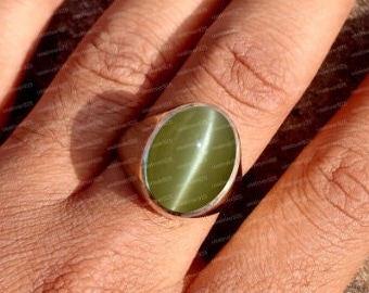 Natural Golden Chrysoberyl Cats Eye Ring Sterling Silver Ring Gift For Men Ring For Men Hand Crafted Ring Oval Stone Ring Signet Men Ring
