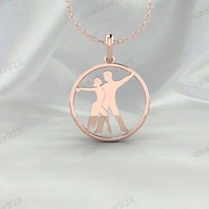 925 Sterling Silver Dancing Couple Pendant, Latin Ballroom Dance Charm, Elegant Ballroom Class Jewelry, Dance Lover Gift