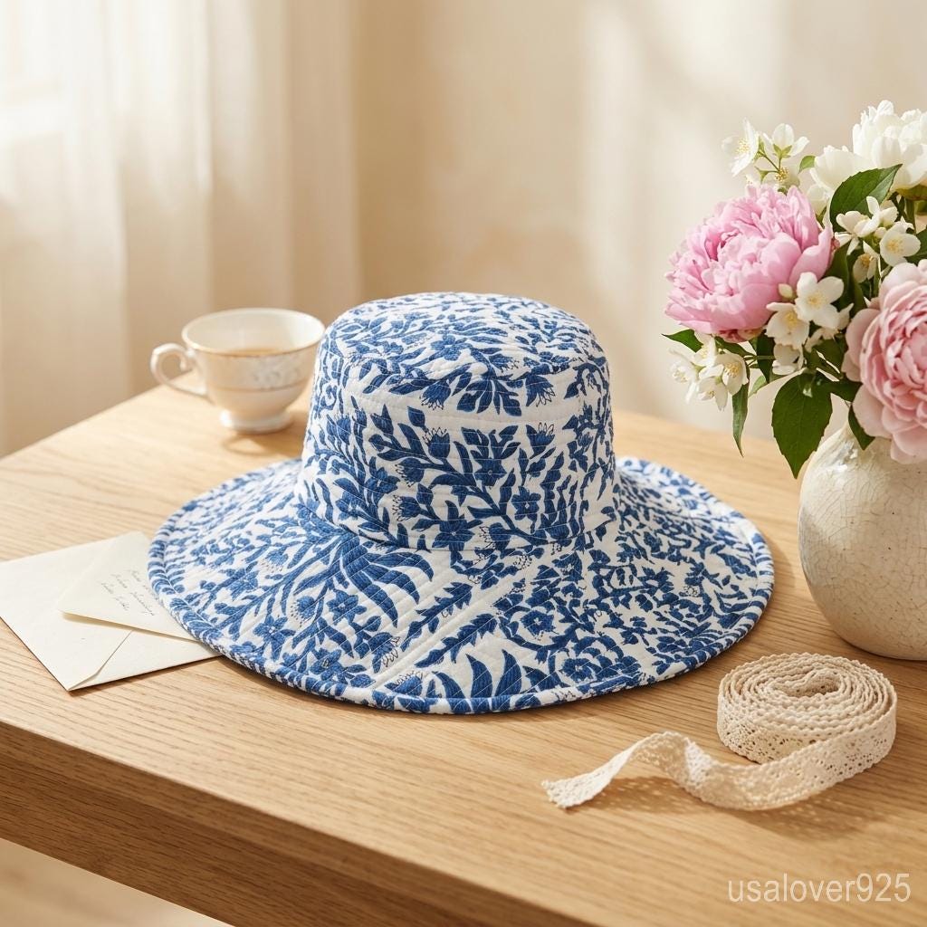 Handmade quilted double sided bucket hat royal blue Handmade Quilted Reversible Bucket Hat (S/M) 4th of July  main image 4