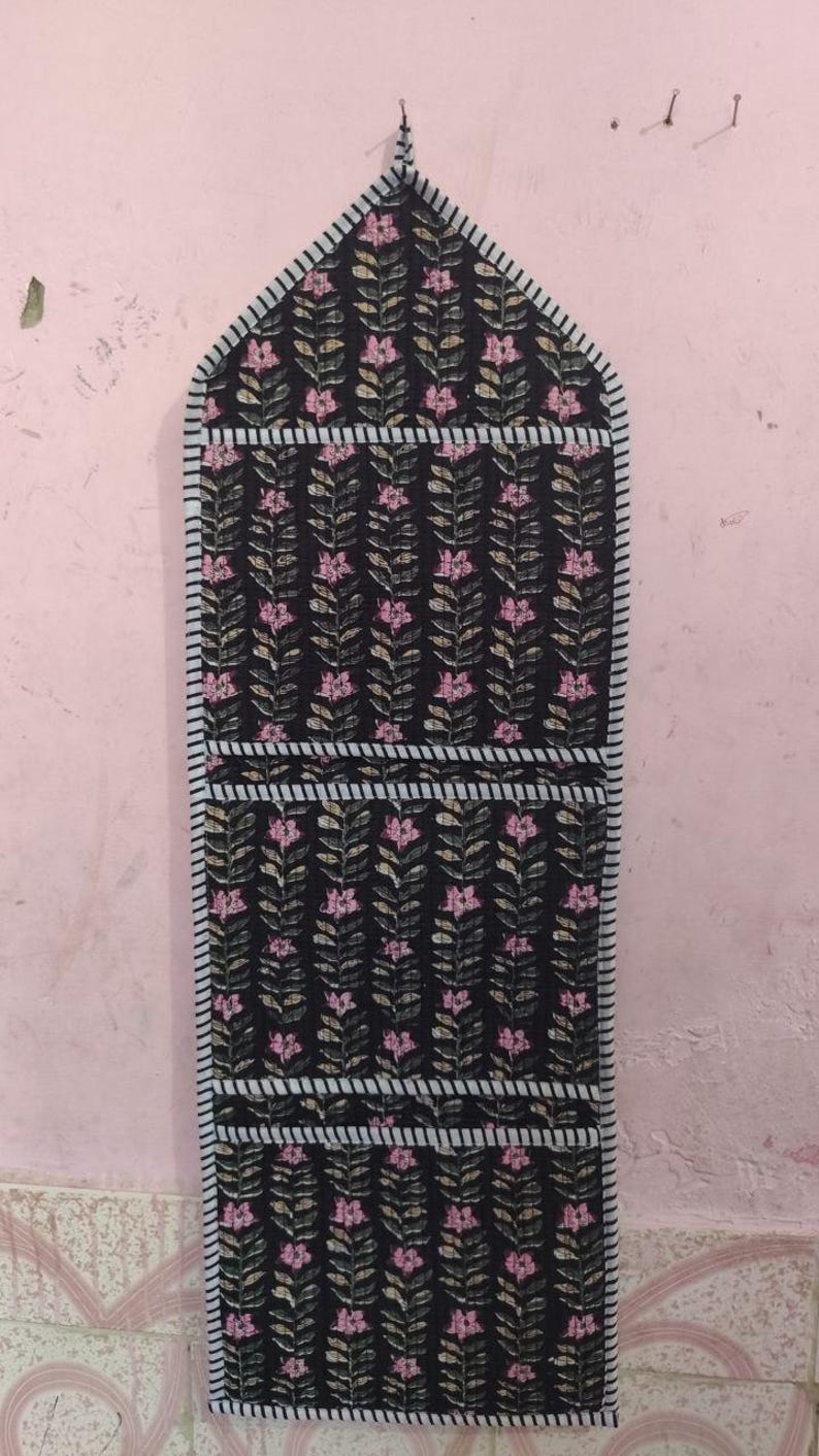 Opbergrek van bloemenstof voor aan de muur, handgemaakte katoenen opbergvakken, boho brievenhouder afbeelding 8