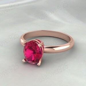 Ruby Wedding Women Ring - 925 Sterling Silver Gemstone Solitaire - Handmade Oval Art Deco Design Jewelry - Bridesmaid Gift - July Birthstone