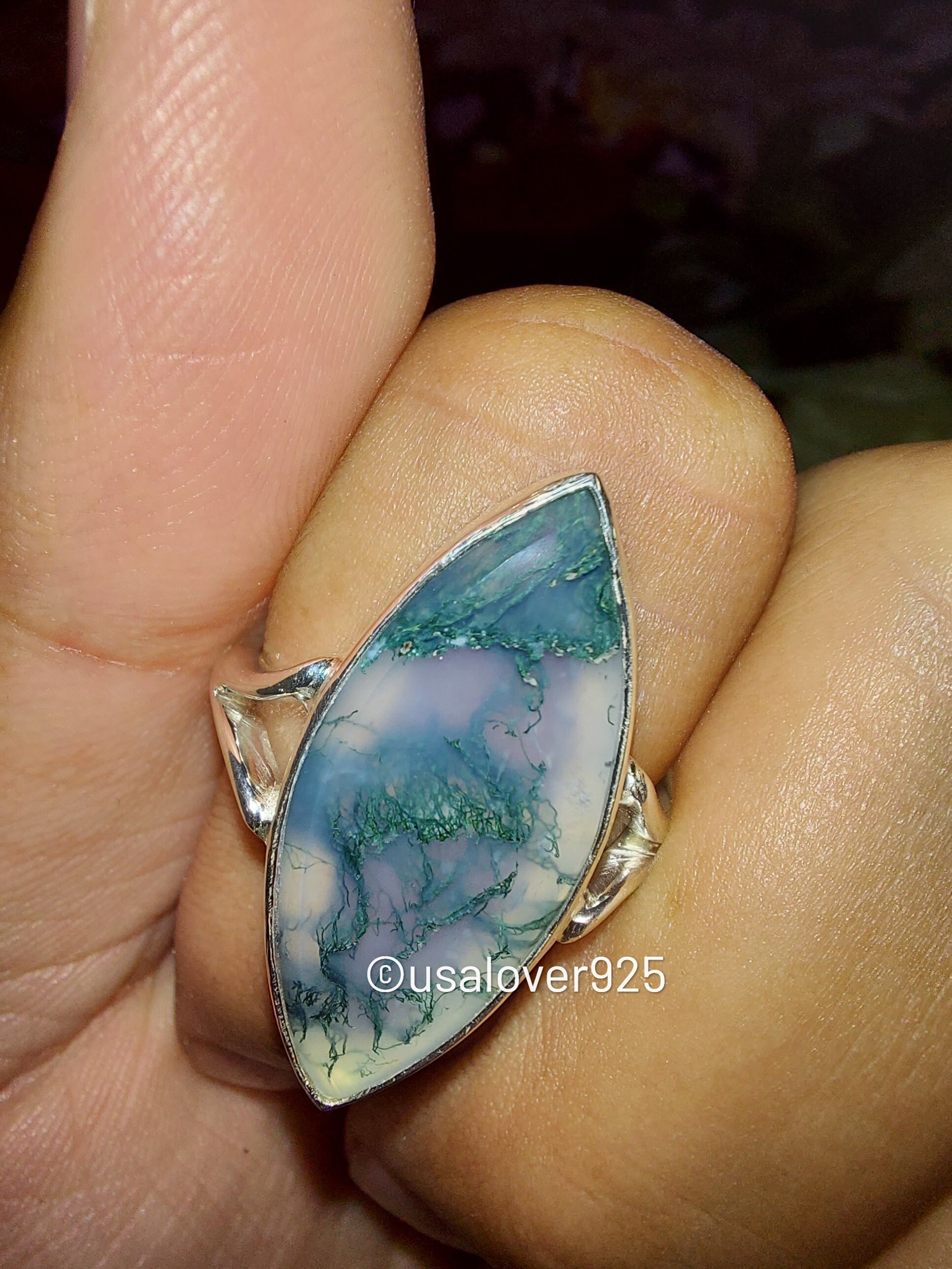 50% OFF Natural Moss Agate Ring 925 Sterling Silver Handmade | Etsy