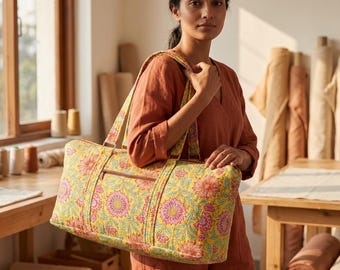 Gelbe Chrysantheme Gesteppte Baumwolle Yoga Matte Tasche, Handgefertigte Schulter Tragetasche, Rosa Blumen Fitness Tote
