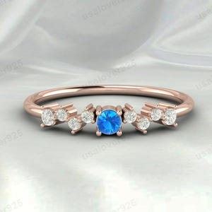 Blue Topaz Solitaire Women Ring, Vintage Art Deco Promise Ring, November Birthstone, CZ Anniversary Gift for Her, Handmade Jewelry