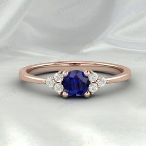 Sapphire Engagement Ring, Blue Gemstone, Diamond Promise Ring, September Birthstone, Anniversary Gift, Birthday Gift for Wife