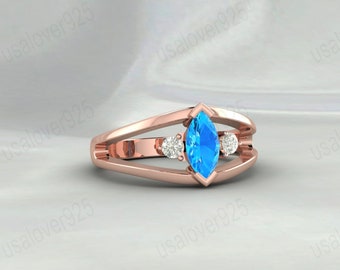 Natuurlijke London Blue Topaz verlovingsring - 925 sterling zilver - november Birthstone - belofte jubileumcadeau voor haar - handgemaakte sieraden