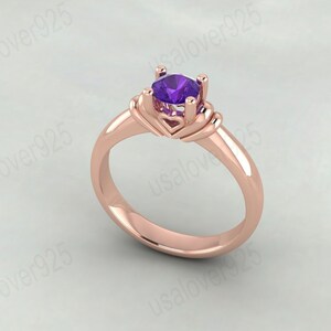 Amethyst Engagement Promise Ring - 925 Sterling Silver - February Birthstone Anniversary Gift For Her - Dainty Purple Amethyst Jewelry