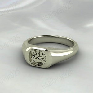 Fox Animal Signet Ring - 925 Sterling Silver -Handmade Unisex Pinky Jewelry - Unique Art Deco Fine Jewellery For Gift