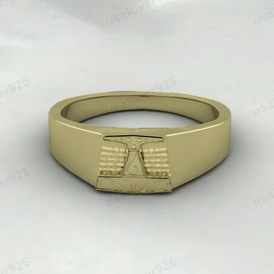 Handmade Modern Unique Signet Ring - Yellow Gold Plated Brass Handmade Jewelry - Gift On Anniversary Wedding Birthday Handcrafted Jewellery