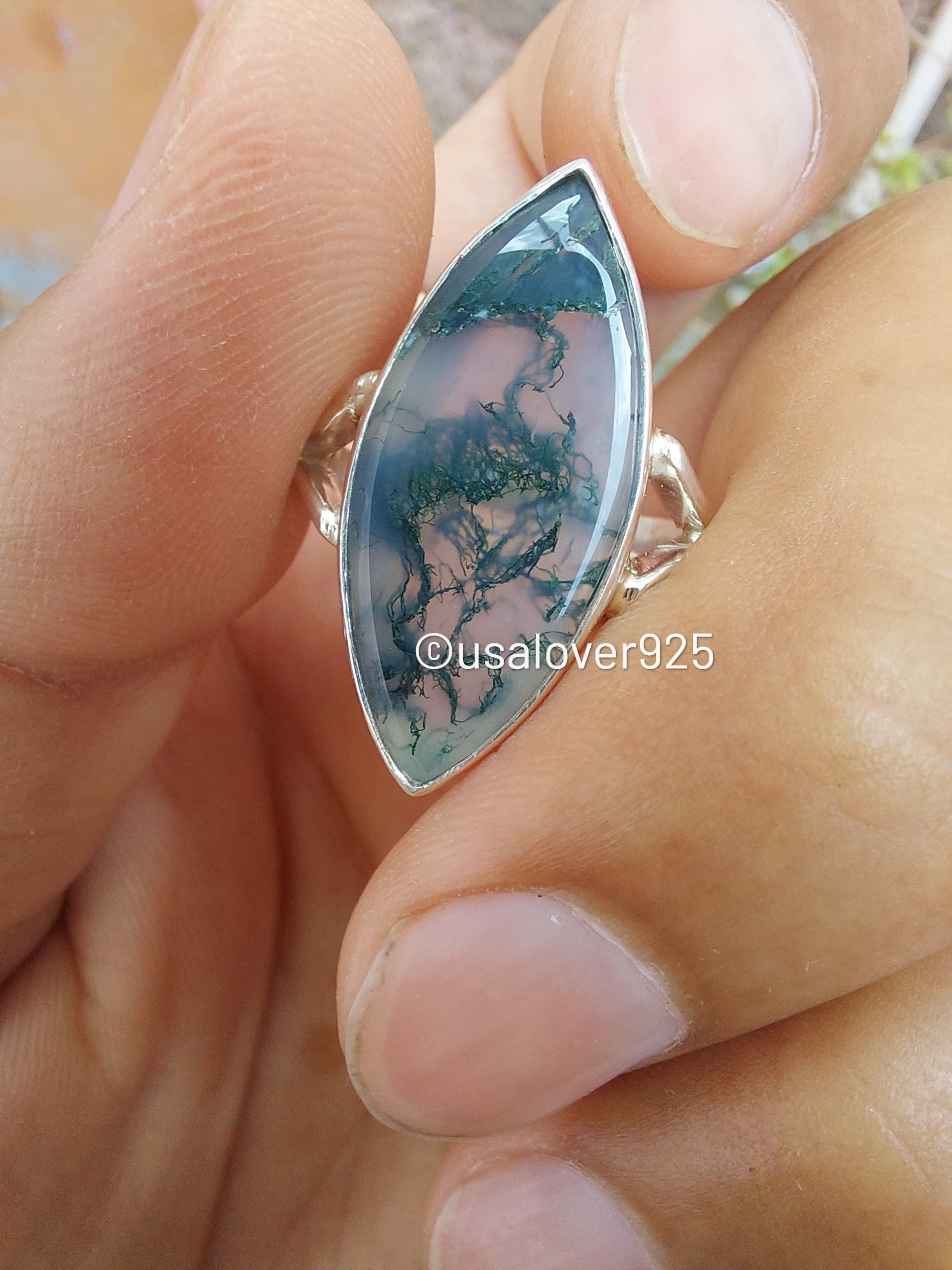 50% OFF Natural Moss Agate Ring 925 Sterling Silver Handmade | Etsy