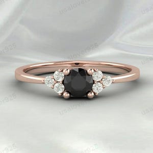 Black Onyx Engagement Ring, Antique Diamond Wedding Band, Unique Bridal Promise Ring, Vintage Anniversary Jewelry for Women
