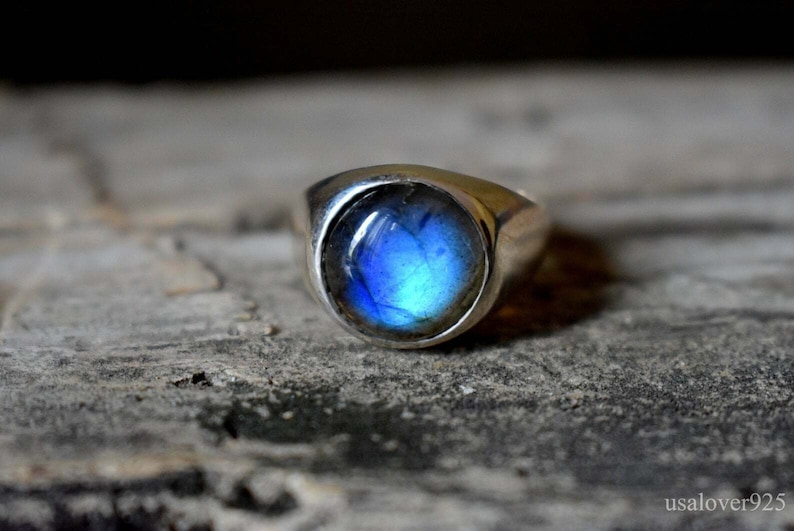Handmade Mens Ring 50/% OFF Natural Blue Labradorite Gemstone Mens Ring 925 Sterling Silver Ring Gift For Men Round Stone Ring Band Ring