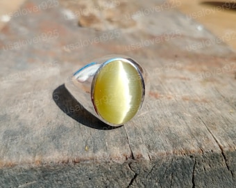 Chrysoberyl Oval Ring Cats Eye Ring Silver Men Ring Handmade Ring Signet Men Ring Oval Stone Ring Gift For Men Statement Ring Men Jewelry