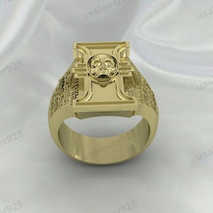 Handmade Skull Ring for Men | Gothic Biker Signet Ring | High Quality Yellow Brass | Gift for Husband, Boyfriend or Dad | Unique Jewelry