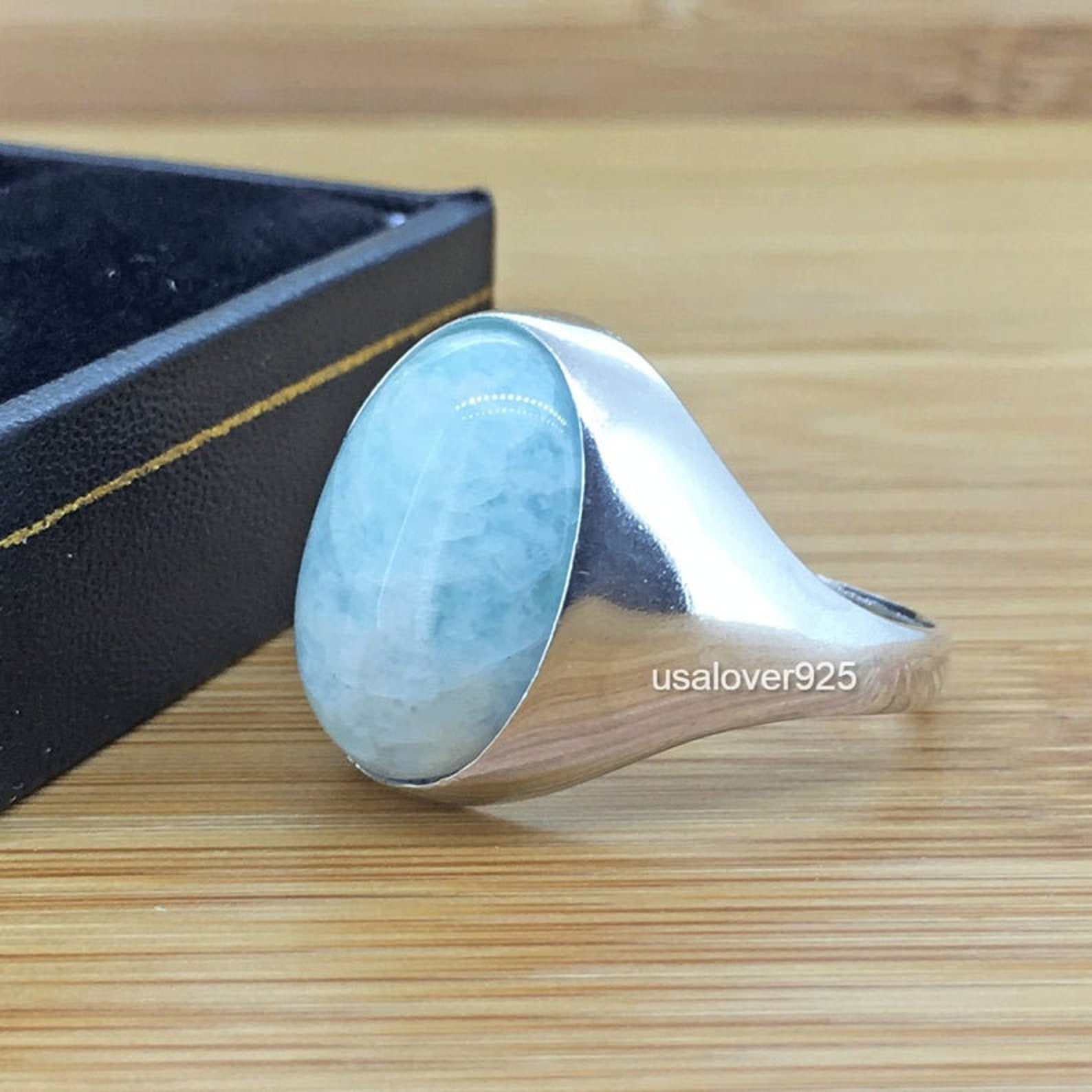 50 OFF Natural Larimar Mens Gemstone Ring 925 Sterling Etsy