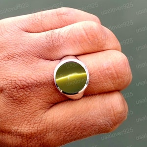 Natural Golden Chrysoberyl Cats Eye Ring Sterling Silver Ring Gift For Men Ring For Men Hand Crafted Ring Round Stone Ring Signet Men Ring
