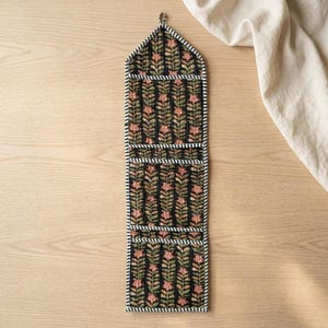 Floral Fabric Wall Hanging Organizer, Handcrafted Cotton Pocket Storage, Boho Mail Letter Holder
