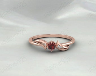 Red Garnet 925 Sterling Silver Ring - Engagement, Promise, Anniversary Gift - Dainty Women's Handmade Jewelry - Unique Gifts For Mom