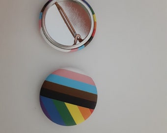 1 inch Trans and Queer BBIPoC New Pride Flag Pin & Stickers