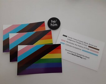 KIT 1 inch Pronoun Pin He/Him AND New Pride Flag Sticker Bundle
