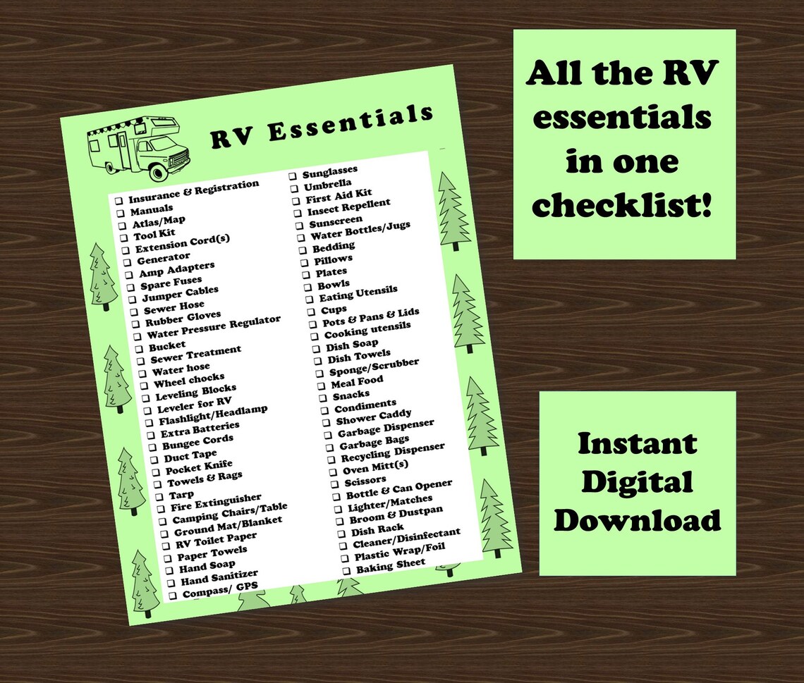 RV Essentials RV Checklist RV Printable Camping Checklist Etsy