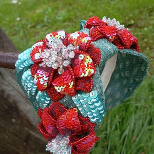 Sequin Flower Headband: Beaded Floral Design, Embroidered Hair Accessory