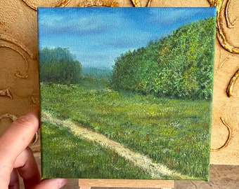 Landscape Oil Painting Decor Handmade Landscape Painting Small Oil Painting Field Glade