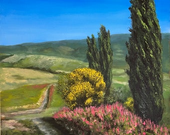Italian Tuscany oil painting landscape art palette knife and brush painting